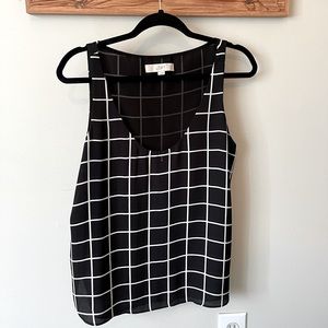 Sleeveless blouse, small, LOFT, b&w grid pattern